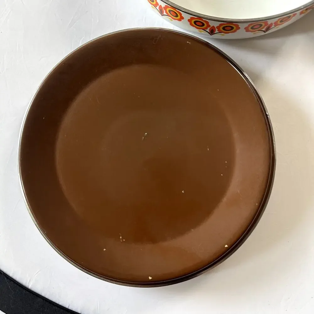 Vintage 1970s Japan Sanko Ware Floral Enamel Sauce Pan Show Pan w/ Lid
